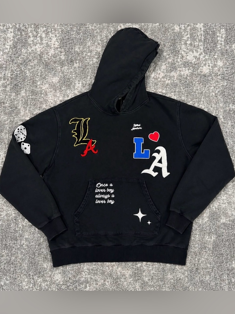 Wired Lovers LA Embroidered Graphic Hoodie Black Streetwear Pullover